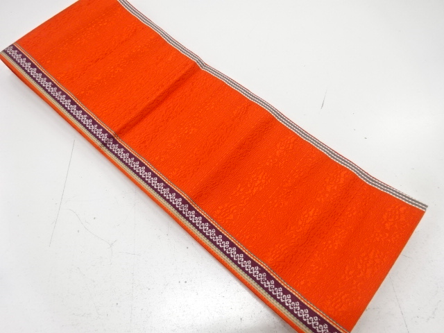 本場筑前博多　縞に更紗模様織り出し　半幅帯